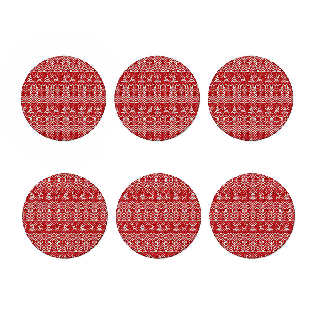 Geometric Xmas Knitted Pattern Print Coaster Set