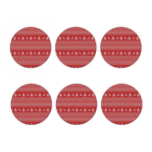 Geometric Xmas Knitted Pattern Print Coaster Set