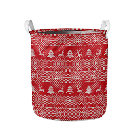 Geometric Xmas Knitted Pattern Print Collapsible Laundry Basket