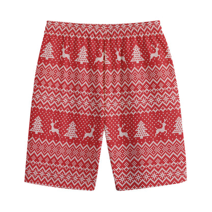 Geometric Xmas Knitted Pattern Print Cotton Shorts