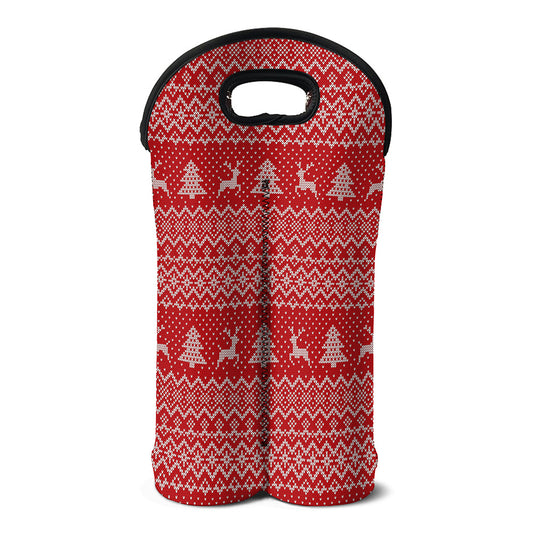 Geometric Xmas Knitted Pattern Print Double Neoprene Wine Tote