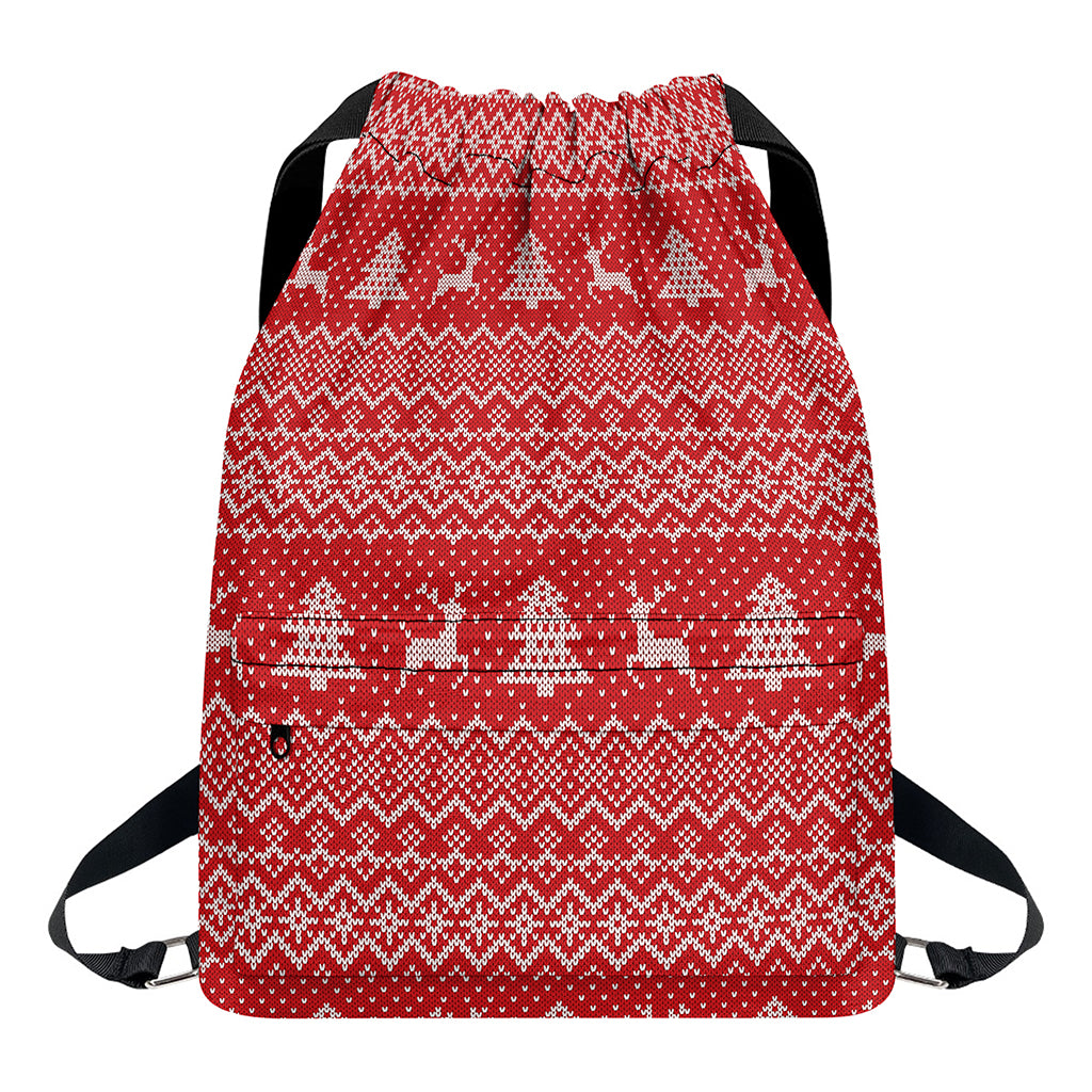 Geometric Xmas Knitted Pattern Print Drawstring Backpack