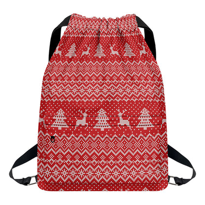 Geometric Xmas Knitted Pattern Print Drawstring Backpack
