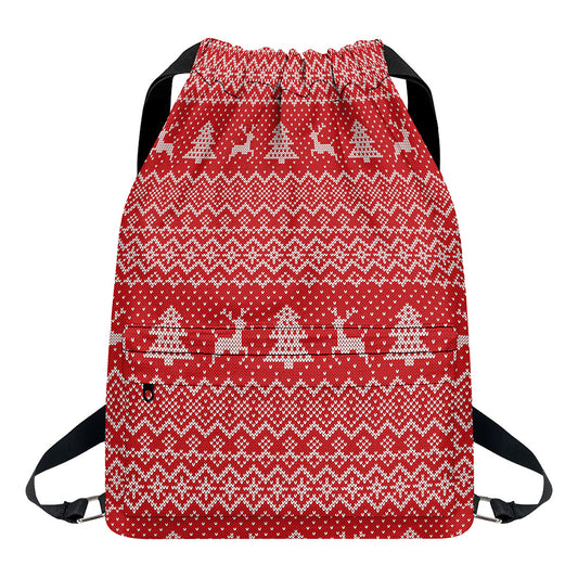 Geometric Xmas Knitted Pattern Print Drawstring Backpack