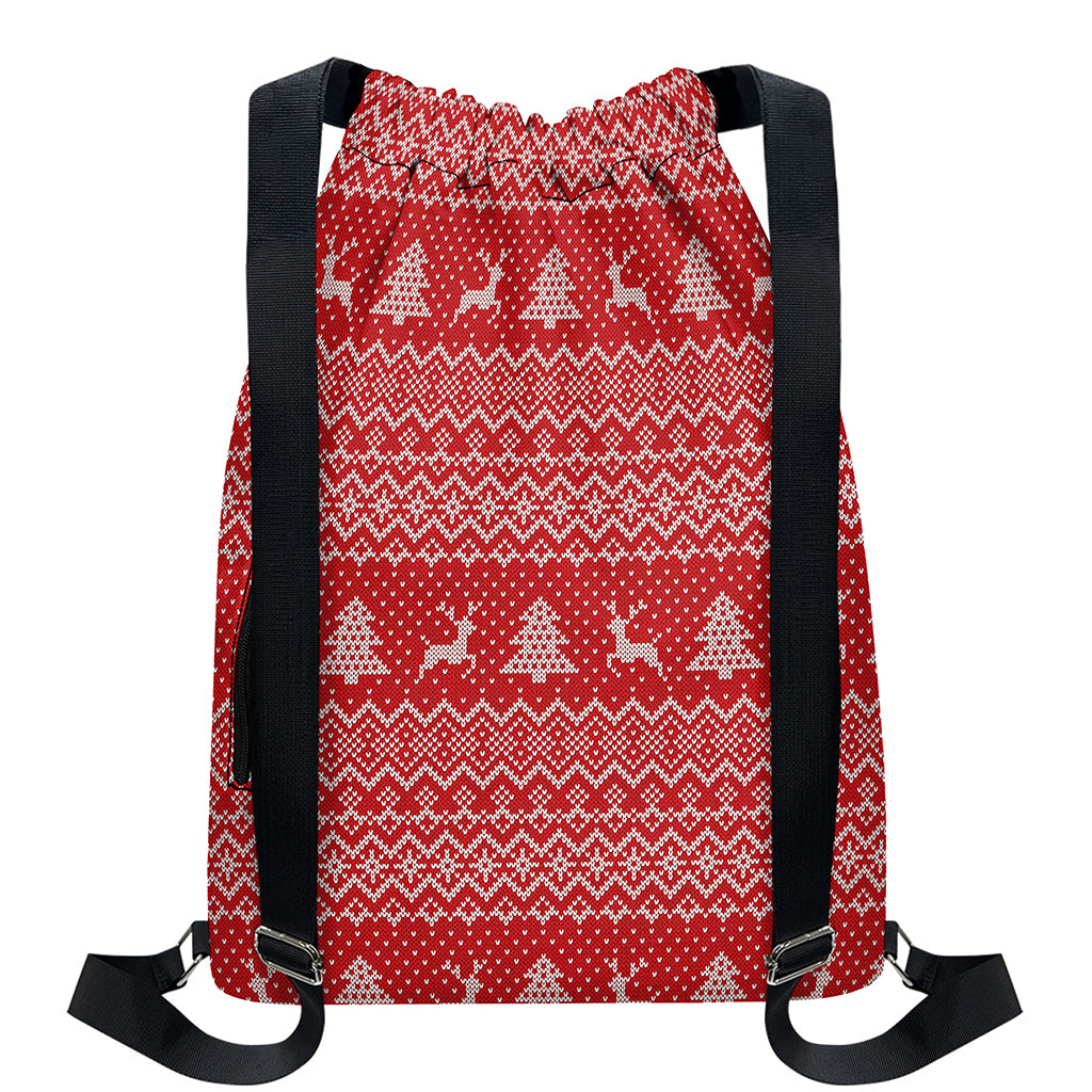 Geometric Xmas Knitted Pattern Print Drawstring Backpack