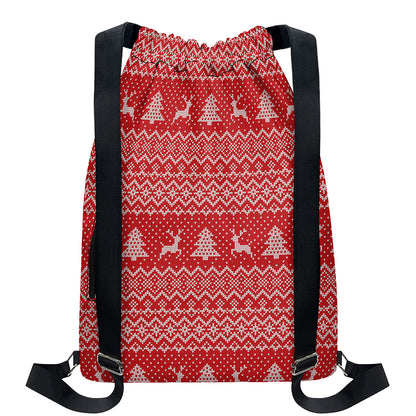 Geometric Xmas Knitted Pattern Print Drawstring Backpack