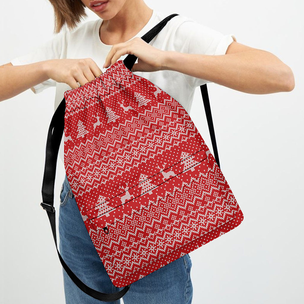 Geometric Xmas Knitted Pattern Print Drawstring Backpack