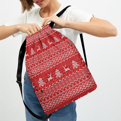 Geometric Xmas Knitted Pattern Print Drawstring Backpack