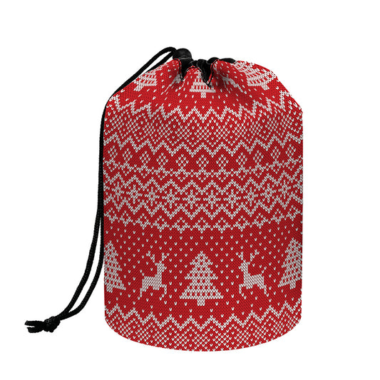 Geometric Xmas Knitted Pattern Print Drawstring Makeup Bag