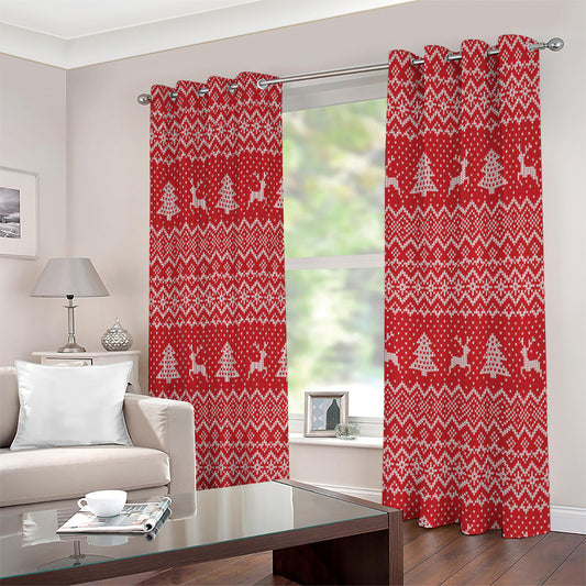Geometric Xmas Knitted Pattern Print Extra Wide Grommet Curtains