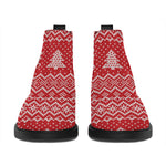 Geometric Xmas Knitted Pattern Print Flat Ankle Boots