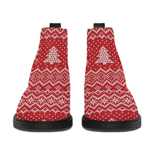Geometric Xmas Knitted Pattern Print Flat Ankle Boots