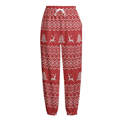 Geometric Xmas Knitted Pattern Print Fleece Lined Knit Pants