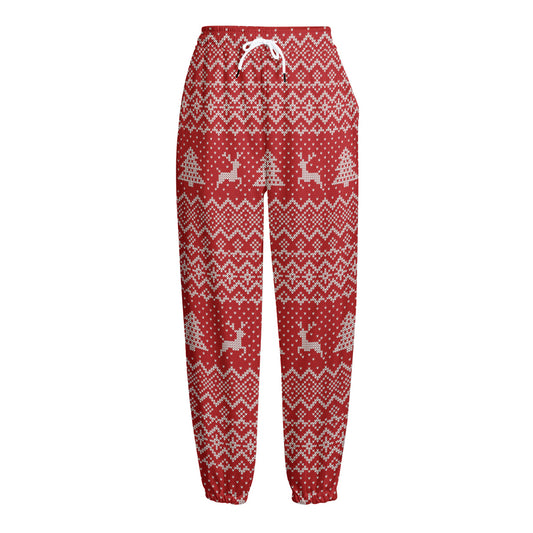 Geometric Xmas Knitted Pattern Print Fleece Lined Knit Pants