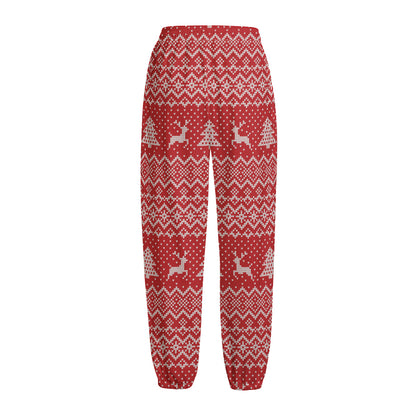 Geometric Xmas Knitted Pattern Print Fleece Lined Knit Pants