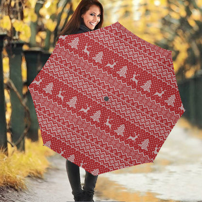 Geometric Xmas Knitted Pattern Print Foldable Umbrella