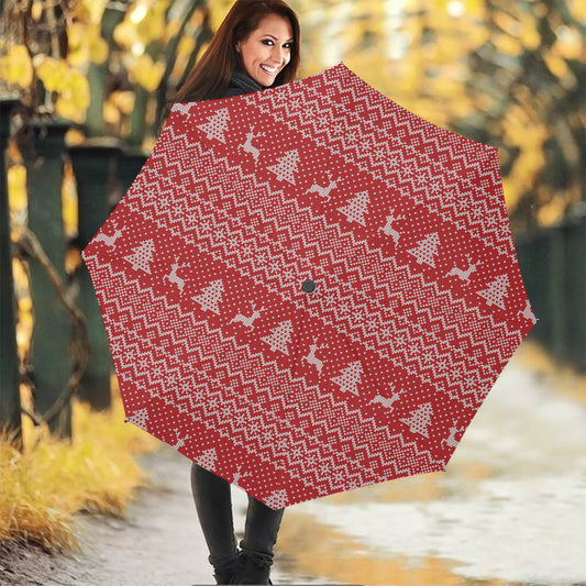 Geometric Xmas Knitted Pattern Print Foldable Umbrella