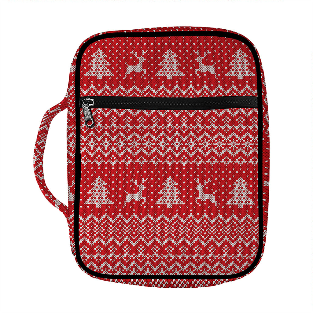 Geometric Xmas Knitted Pattern Print Front Pocket Bible Bag