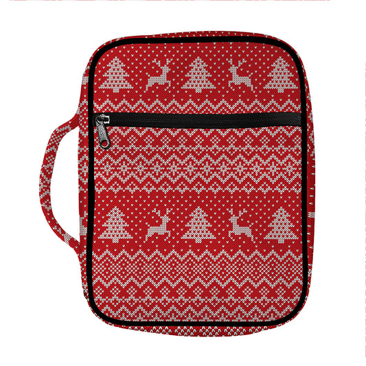Geometric Xmas Knitted Pattern Print Front Pocket Bible Bag