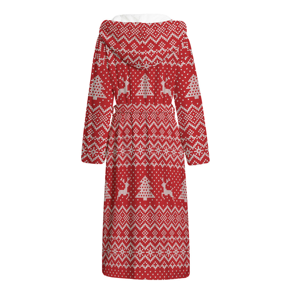 Geometric Xmas Knitted Pattern Print Hooded Bathrobe
