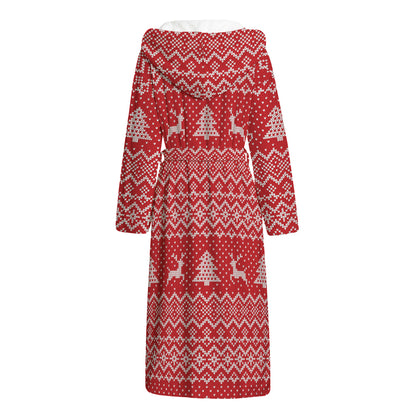 Geometric Xmas Knitted Pattern Print Hooded Bathrobe