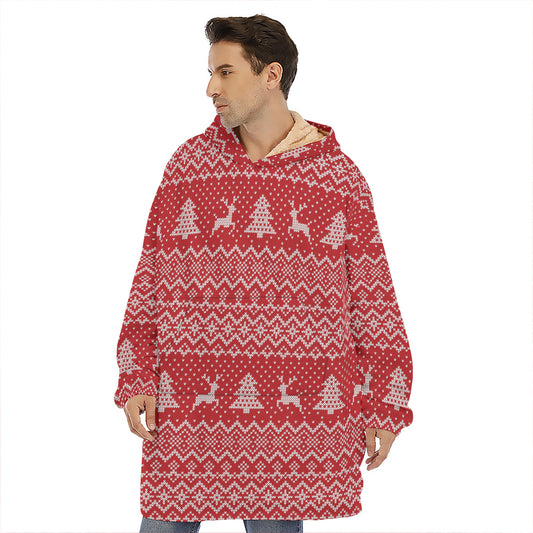 Geometric Xmas Knitted Pattern Print Hoodie Blanket