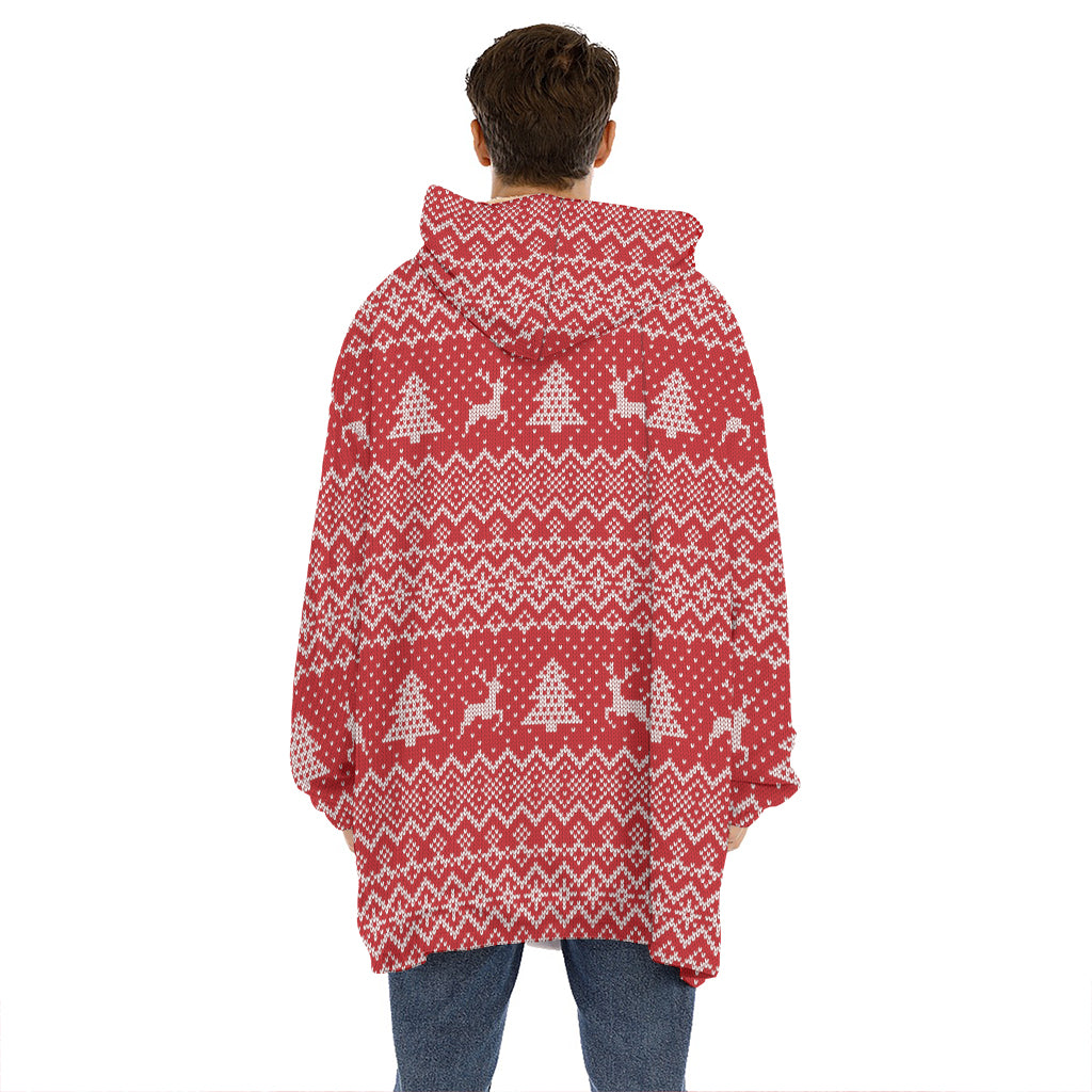Geometric Xmas Knitted Pattern Print Hoodie Blanket