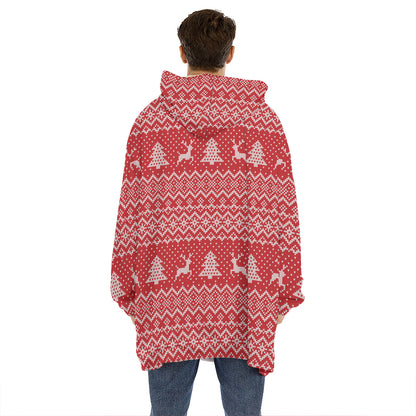Geometric Xmas Knitted Pattern Print Hoodie Blanket
