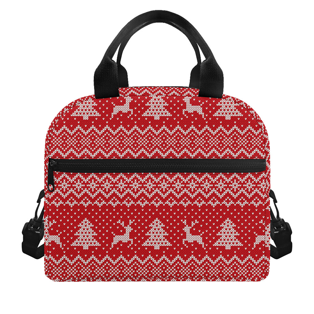Geometric Xmas Knitted Pattern Print Insulated Lunch Bag