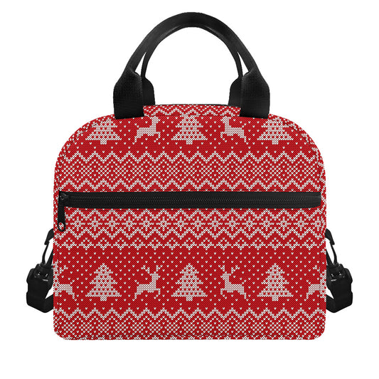 Geometric Xmas Knitted Pattern Print Insulated Lunch Bag