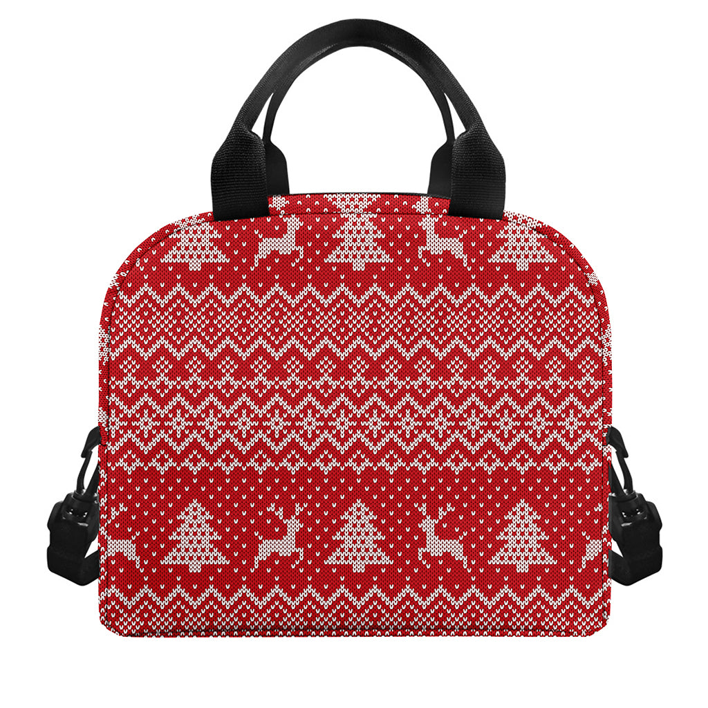 Geometric Xmas Knitted Pattern Print Insulated Lunch Bag