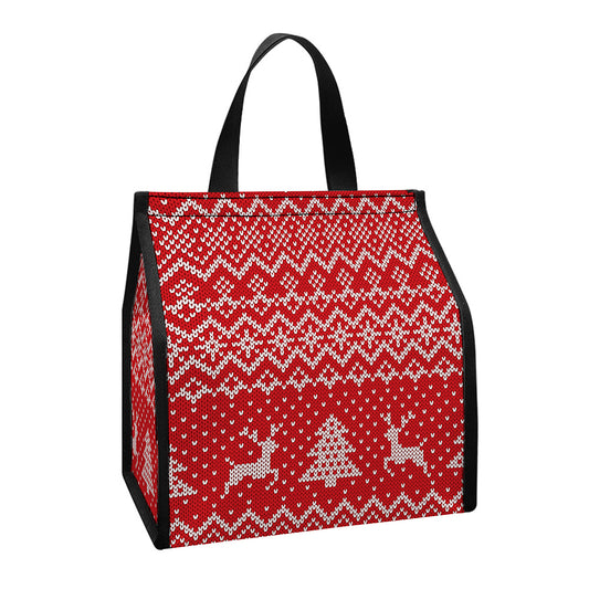 Geometric Xmas Knitted Pattern Print Insulated Lunch Tote