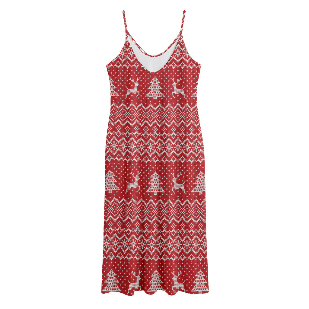 Geometric Xmas Knitted Pattern Print Jersey Midi Cami Dress
