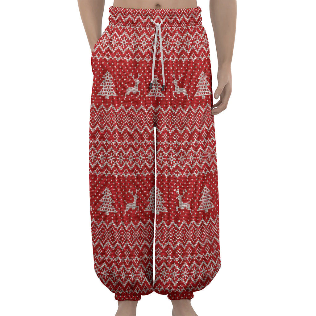 Geometric Xmas Knitted Pattern Print Lantern Pants