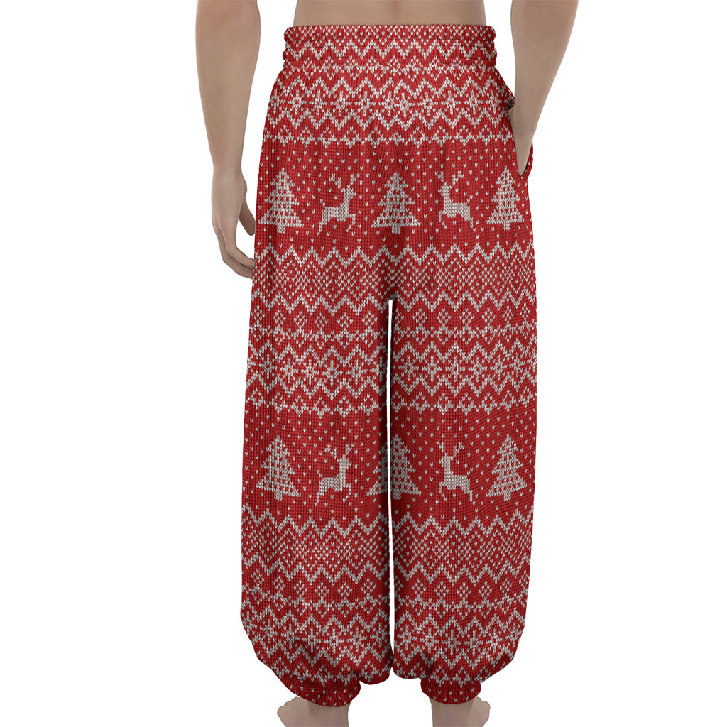 Geometric Xmas Knitted Pattern Print Lantern Pants