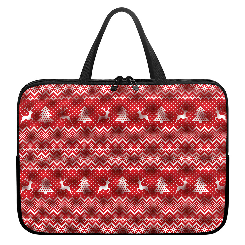 Geometric Xmas Knitted Pattern Print Laptop Sleeve With Handle