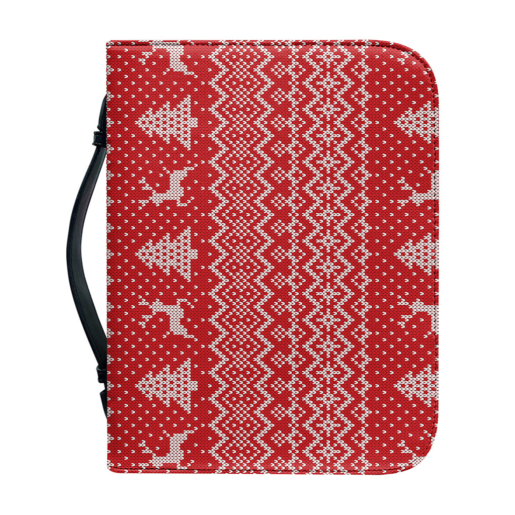 Geometric Xmas Knitted Pattern Print Leather Bible Cover