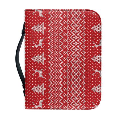 Geometric Xmas Knitted Pattern Print Leather Bible Cover