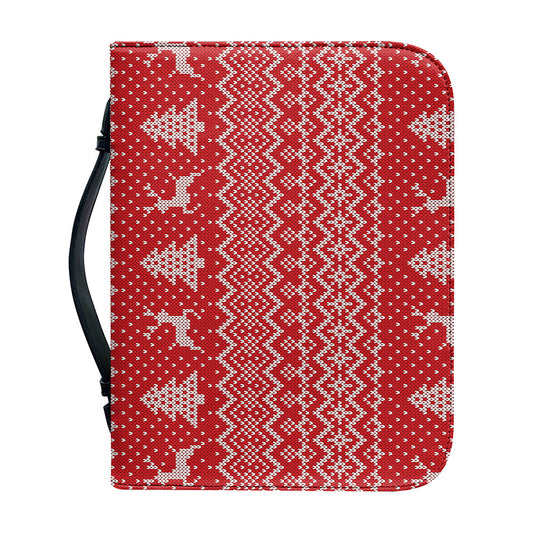 Geometric Xmas Knitted Pattern Print Leather Bible Cover