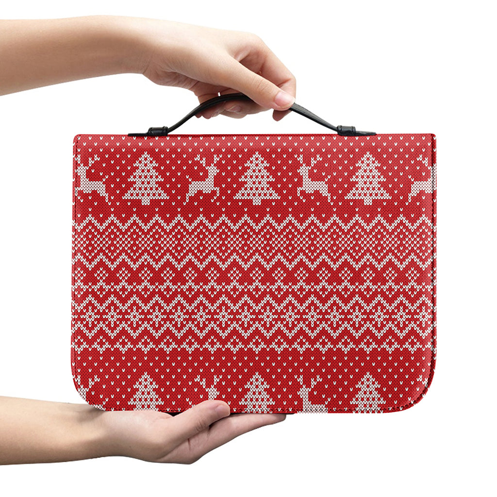 Geometric Xmas Knitted Pattern Print Leather Bible Cover