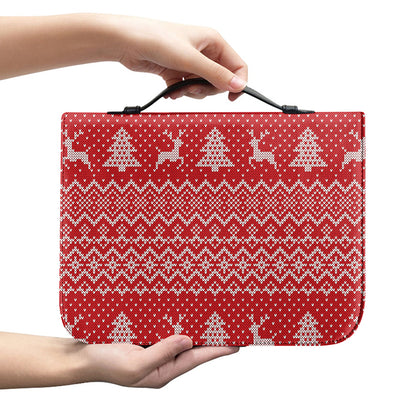 Geometric Xmas Knitted Pattern Print Leather Bible Cover