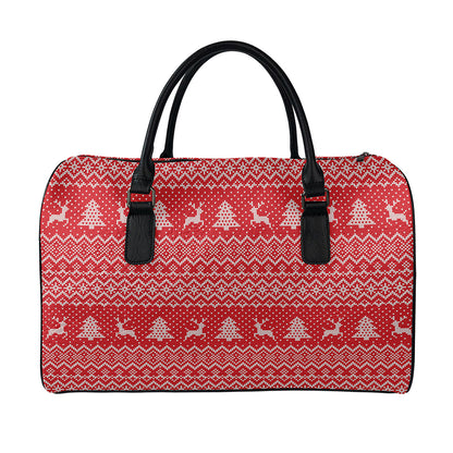 Geometric Xmas Knitted Pattern Print Leather Duffle Bag