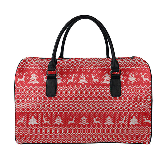 Geometric Xmas Knitted Pattern Print Leather Duffle Bag