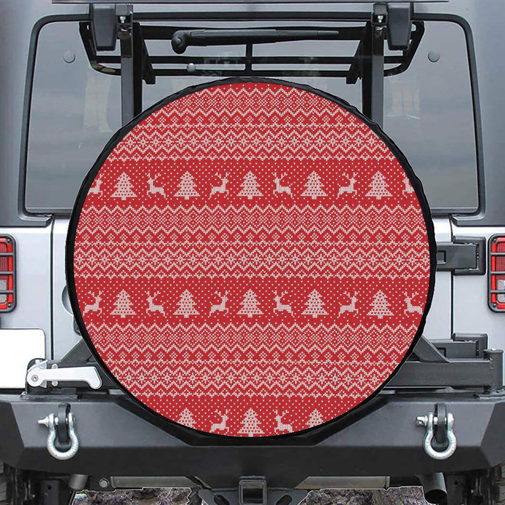 Geometric Xmas Knitted Pattern Print Leather Spare Tire Cover