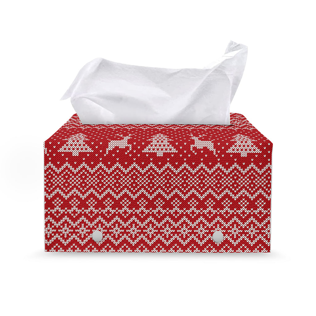 Geometric Xmas Knitted Pattern Print Leather Tissue Box Cover