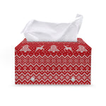 Geometric Xmas Knitted Pattern Print Leather Tissue Box Cover