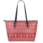Geometric Xmas Knitted Pattern Print Leather Tote Bag