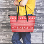 Geometric Xmas Knitted Pattern Print Leather Tote Bag