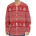Geometric Xmas Knitted Pattern Print Long Sleeve Baseball Jersey