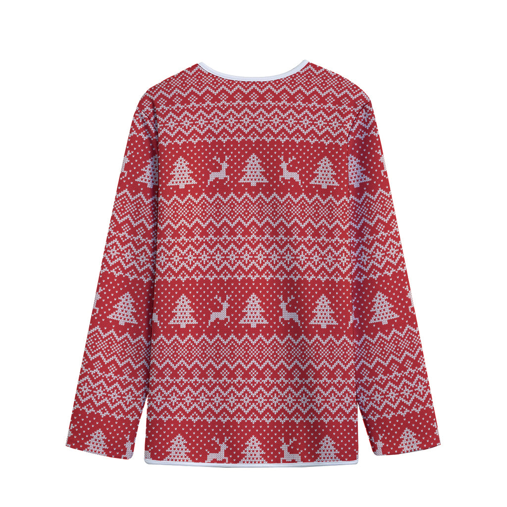 Geometric Xmas Knitted Pattern Print Long Sleeve Short Coat